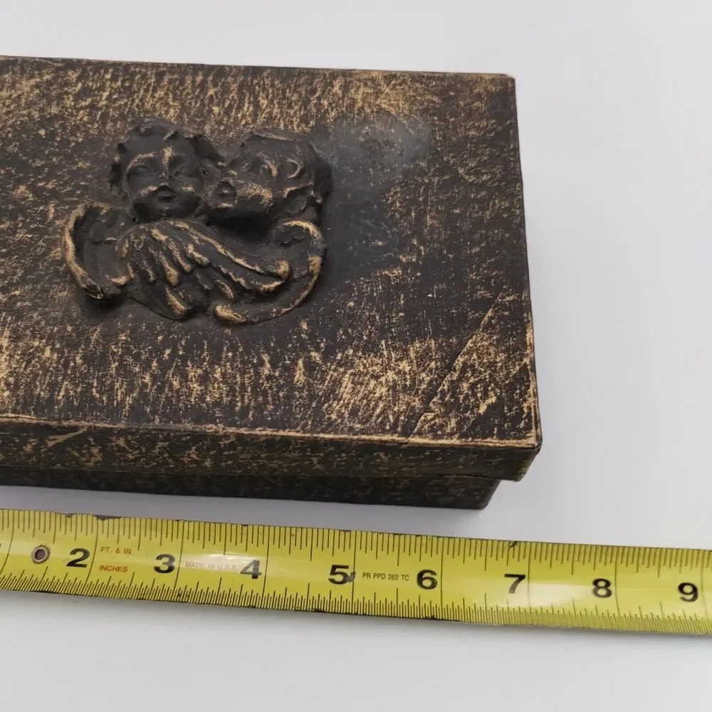 Angel Cherub Gift Box Hard Cardboard Forged Vintage Looking Brown‎ 7x5x3 Inches